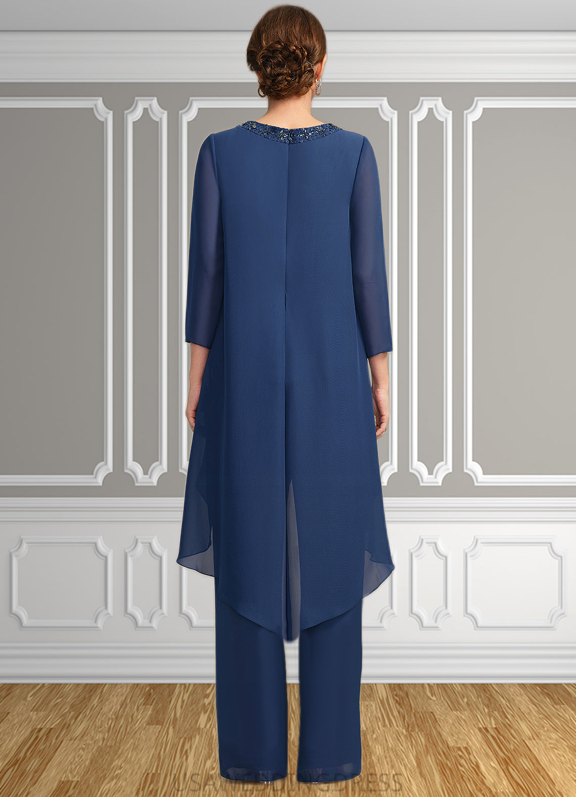 Ryann Jumpsuit/Pantsuit Separates Scoop Floor-Length Chiffon Mother of the Bride Dress With Beading Sequins DS126P0021647