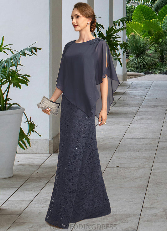 Brenda Sheath/Column Scoop Floor-Length Chiffon Lace Mother of the Bride Dress With Beading Sequins DS126P0021650