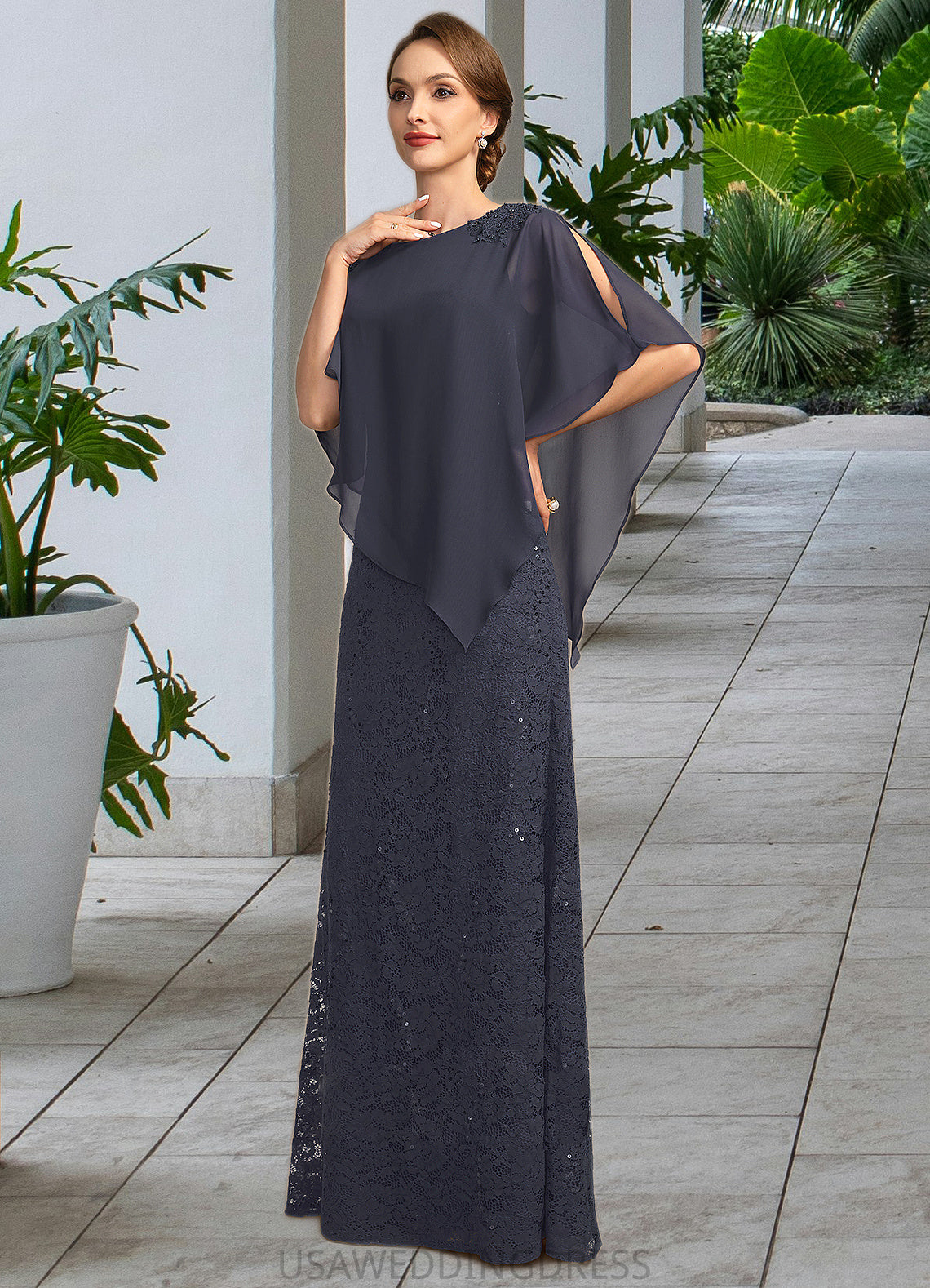 Brenda Sheath/Column Scoop Floor-Length Chiffon Lace Mother of the Bride Dress With Beading Sequins DS126P0021650