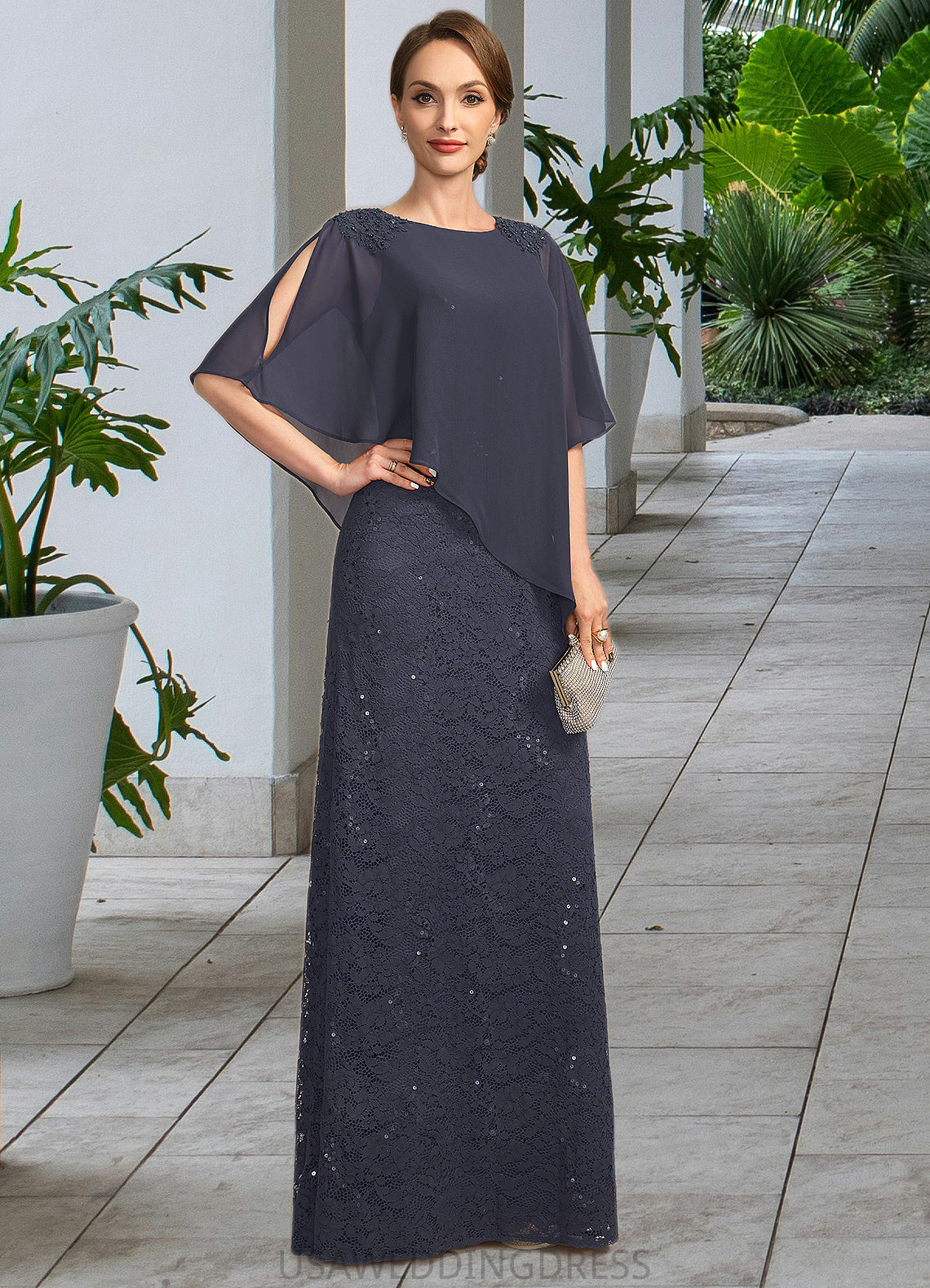 Brenda Sheath/Column Scoop Floor-Length Chiffon Lace Mother of the Bride Dress With Beading Sequins DS126P0021650