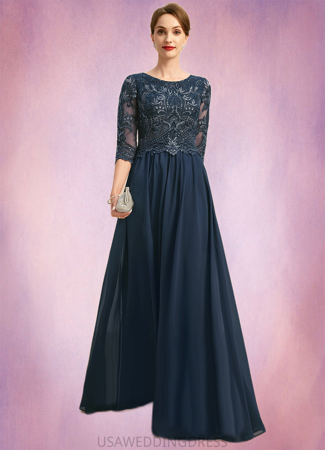 Briley A-line Scoop Floor-Length Chiffon Lace Mother of the Bride Dress With Sequins DS126P0021651