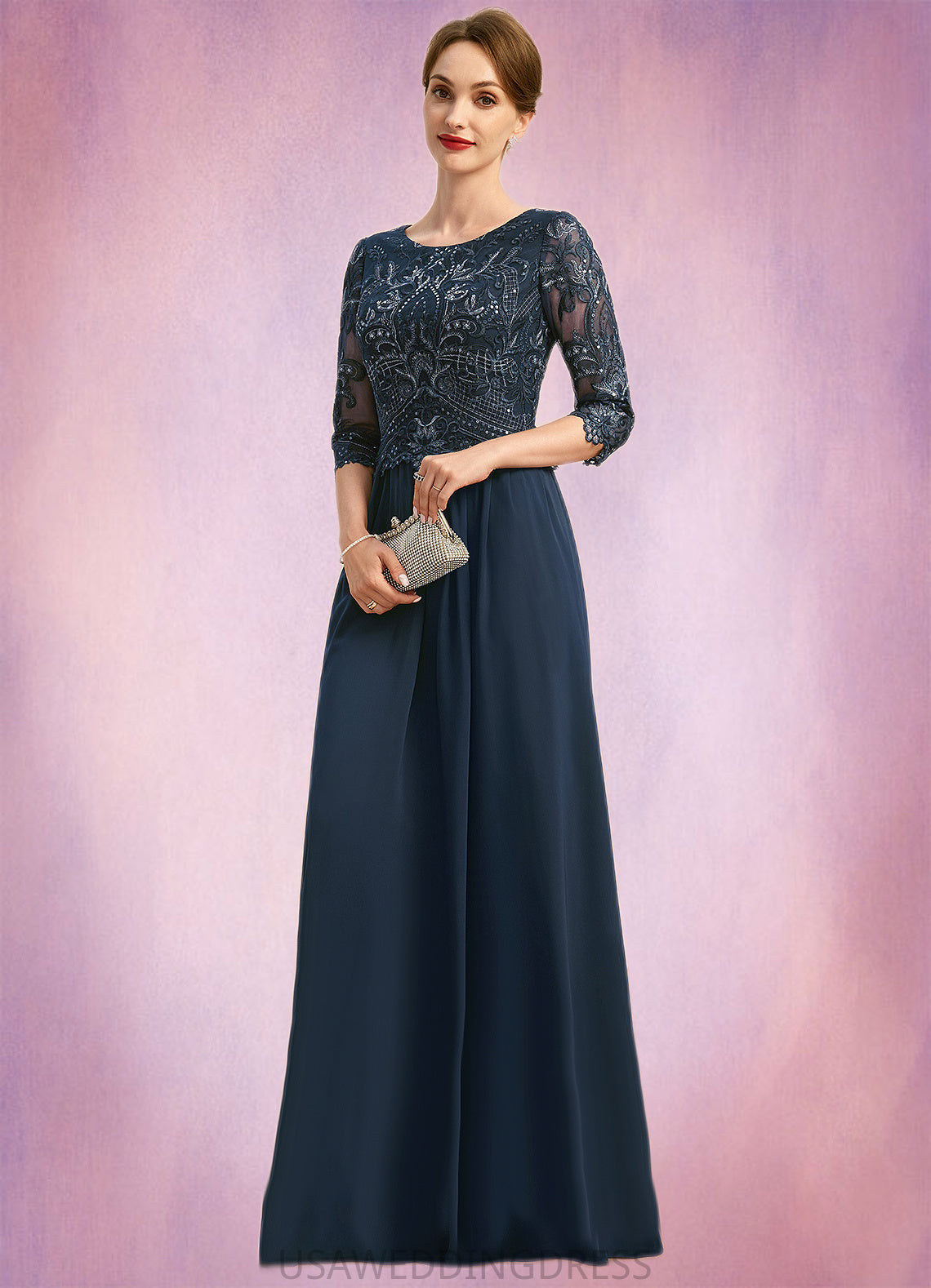 Briley A-line Scoop Floor-Length Chiffon Lace Mother of the Bride Dress With Sequins DS126P0021651