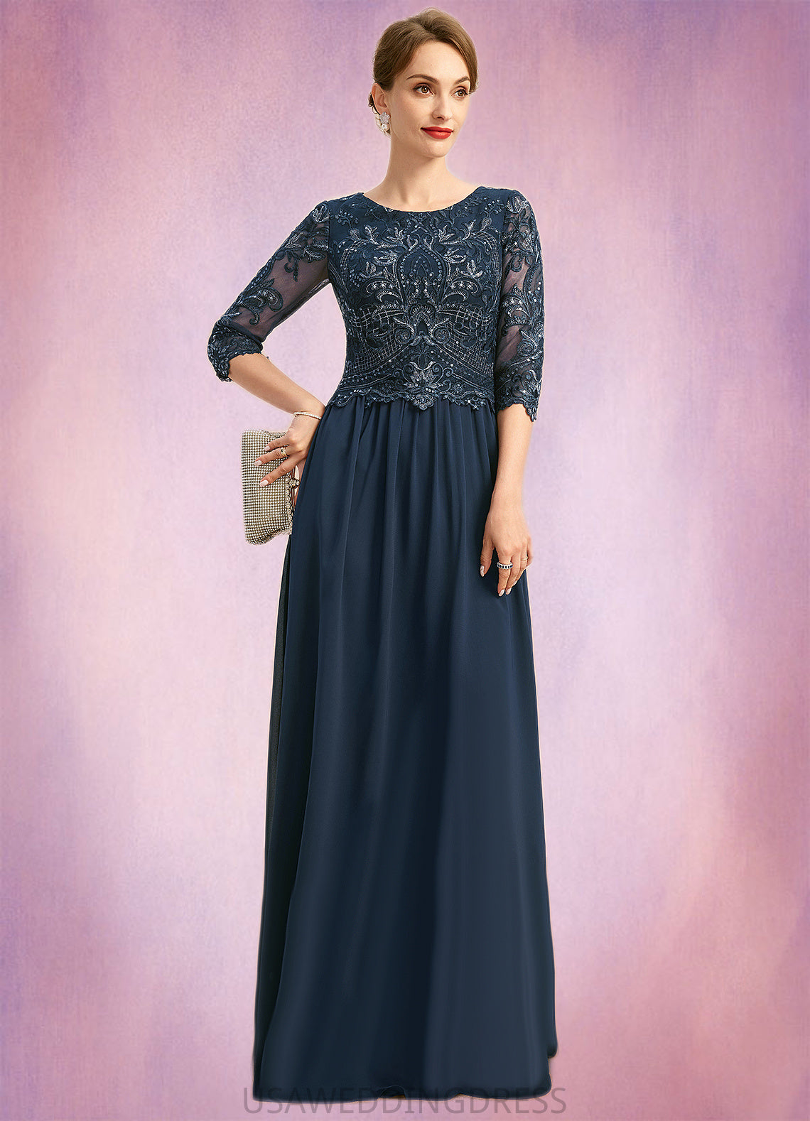 Briley A-line Scoop Floor-Length Chiffon Lace Mother of the Bride Dress With Sequins DS126P0021651