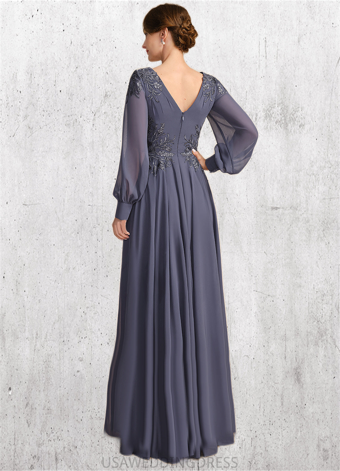 Julia A-line V-Neck Floor-Length Chiffon Mother of the Bride Dress With Pleated Appliques Lace Sequins DS126P0021652