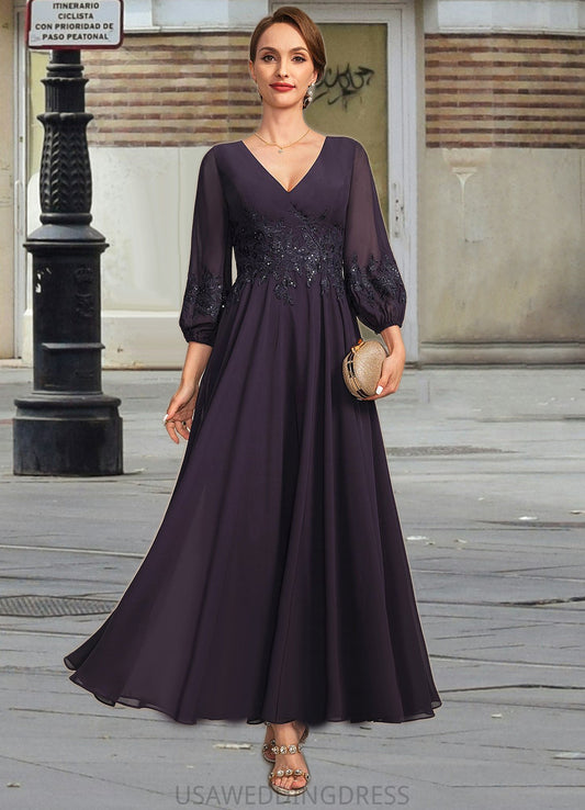 Selina A-line V-Neck Ankle-Length Chiffon Lace Mother of the Bride Dress With Sequins DS126P0021655