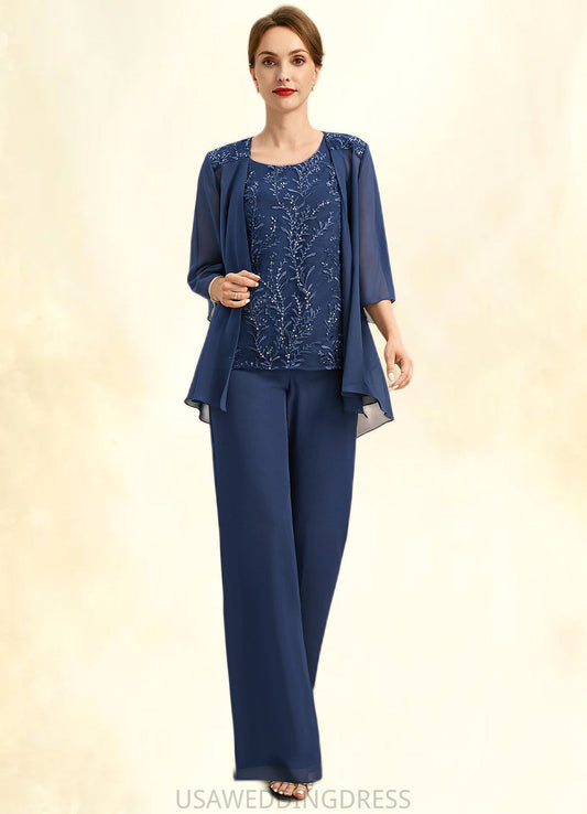 Marlene Jumpsuit/Pantsuit Separates Scoop Floor-Length Chiffon Lace Mother of the Bride Dress With Sequins DS126P0021657