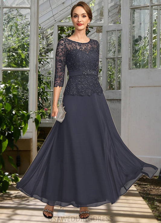 Amari A-line Scoop Illusion Ankle-Length Chiffon Lace Mother of the Bride Dress With Beading Rhinestone DS126P0021659