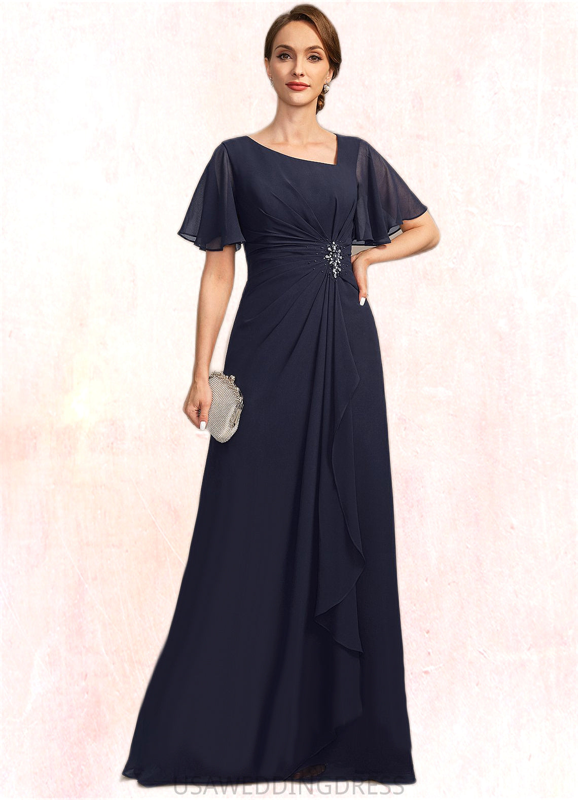 Ina A-line Asymmetrical Floor-Length Chiffon Mother of the Bride Dress With Beading Pleated Sequins DS126P0021660