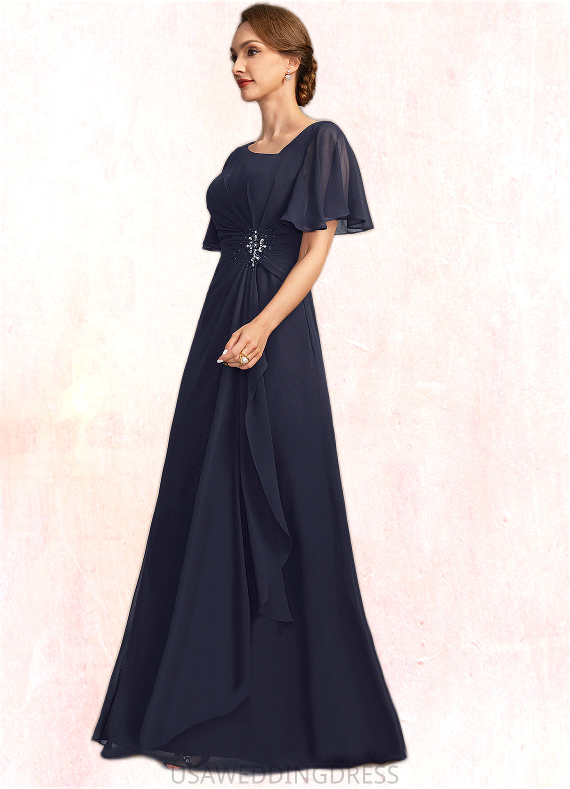 Ina A-line Asymmetrical Floor-Length Chiffon Mother of the Bride Dress With Beading Pleated Sequins DS126P0021660