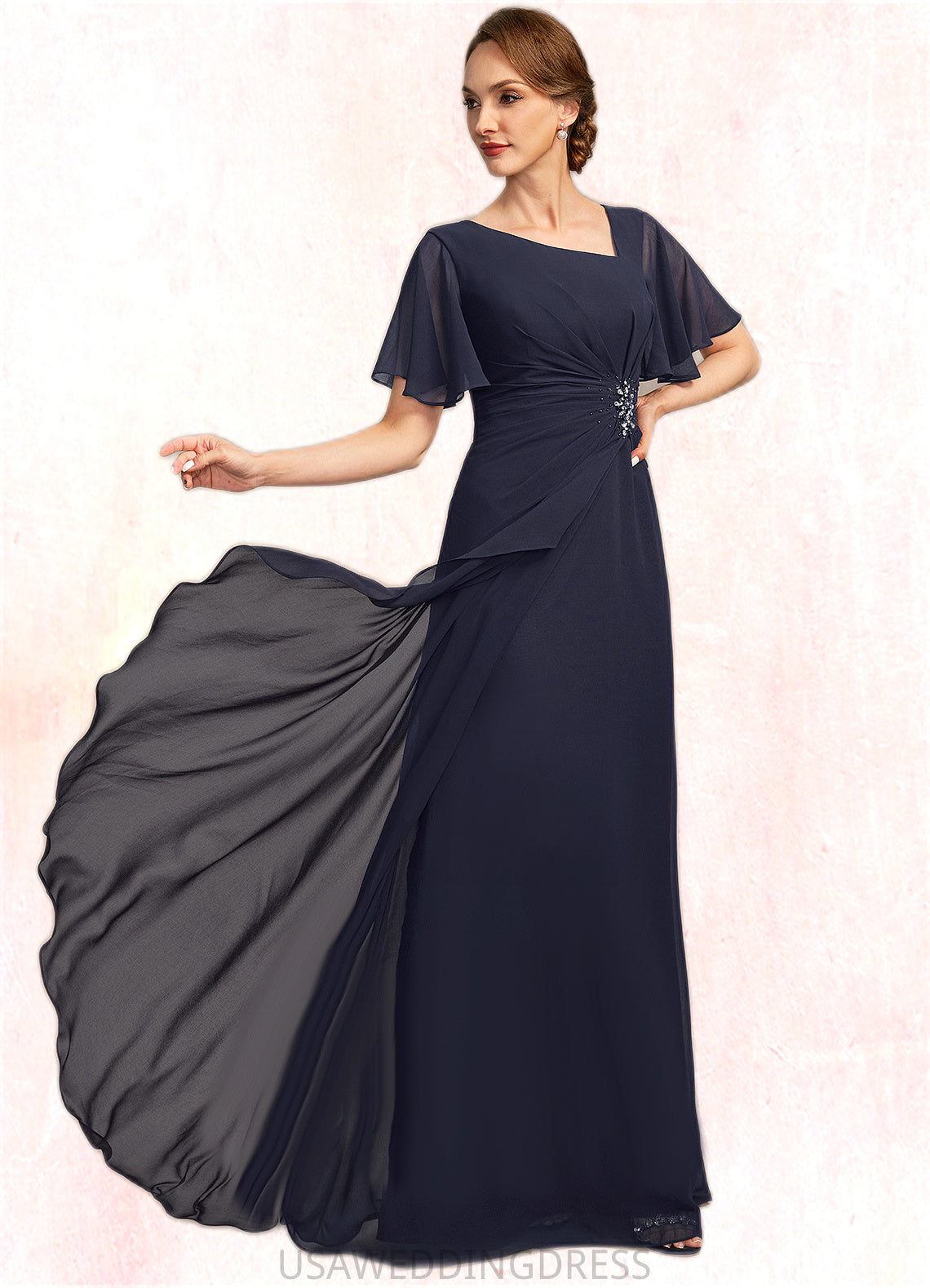 Ina A-line Asymmetrical Floor-Length Chiffon Mother of the Bride Dress With Beading Pleated Sequins DS126P0021660