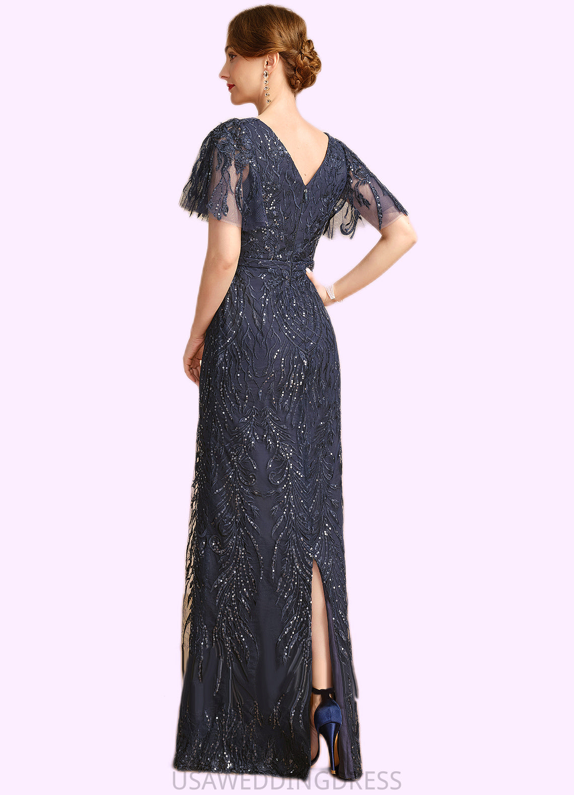 Sam Sheath/Column Square Floor-Length Lace Mother of the Bride Dress With Sequins DS126P0021665