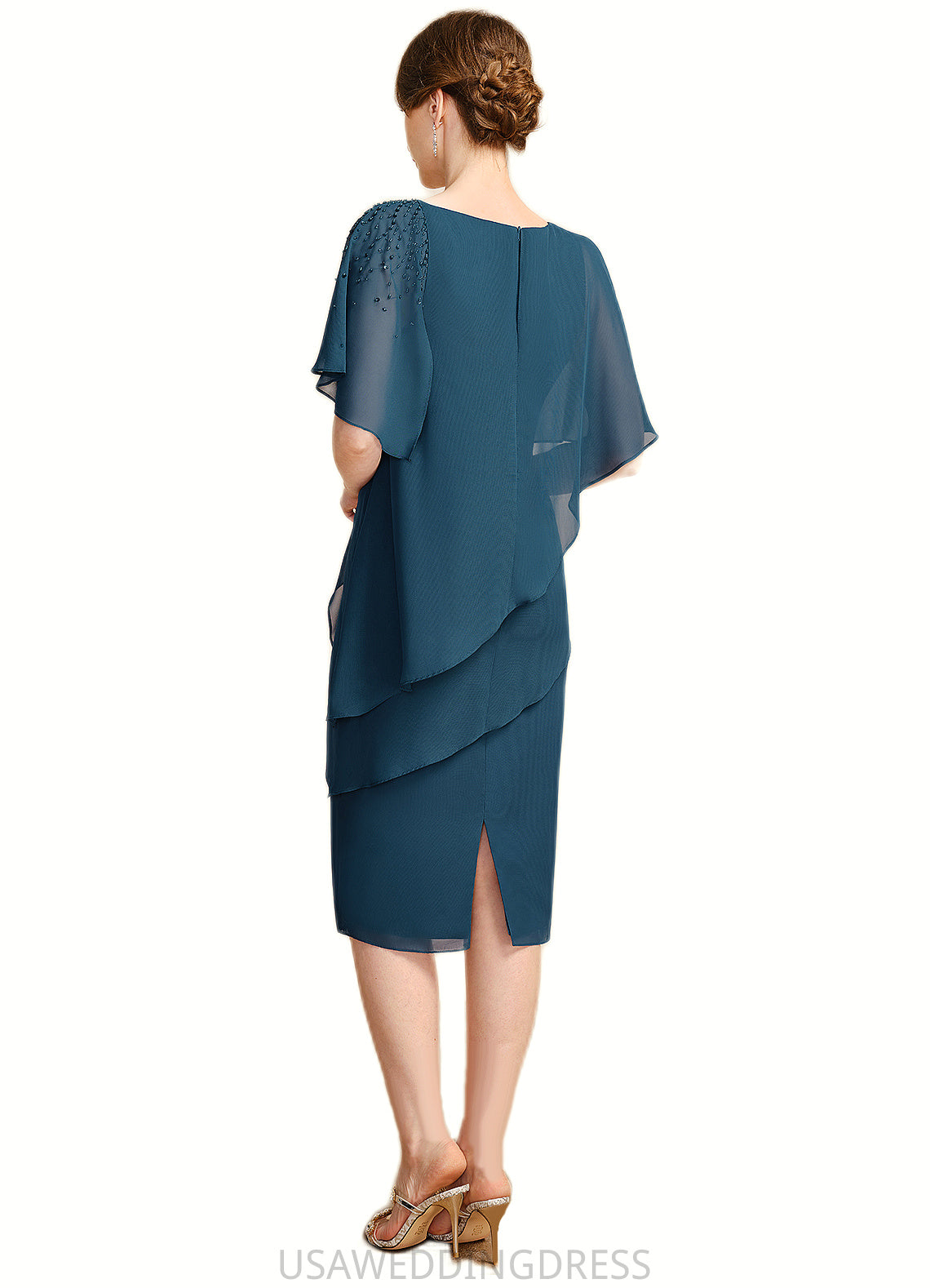 Brooke Sheath/Column Asymmetrical Knee-Length Chiffon Mother of the Bride Dress With Beading Sequins DS126P0021672