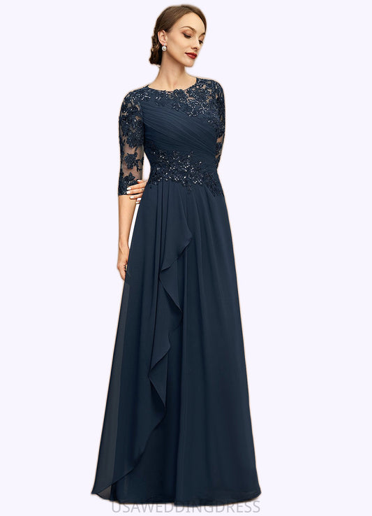 Claire A-line Scoop Floor-Length Chiffon Lace Mother of the Bride Dress With Cascading Ruffles Sequins DS126P0021673