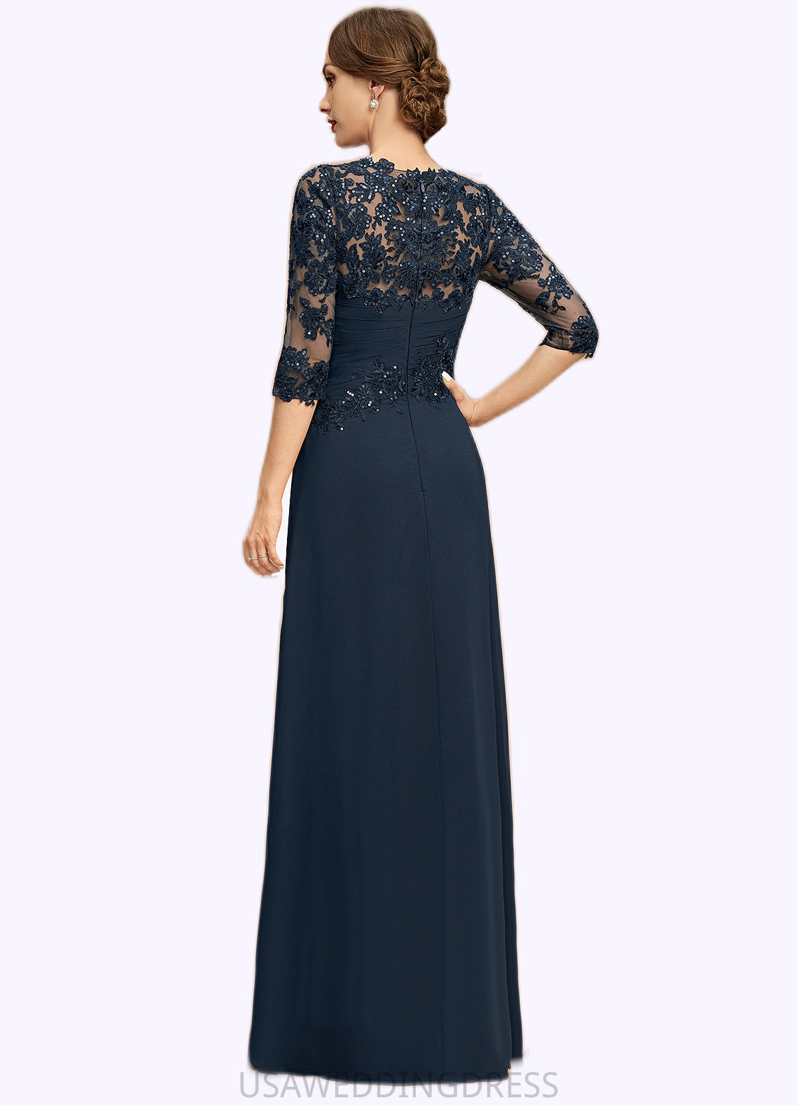 Claire A-line Scoop Floor-Length Chiffon Lace Mother of the Bride Dress With Cascading Ruffles Sequins DS126P0021673