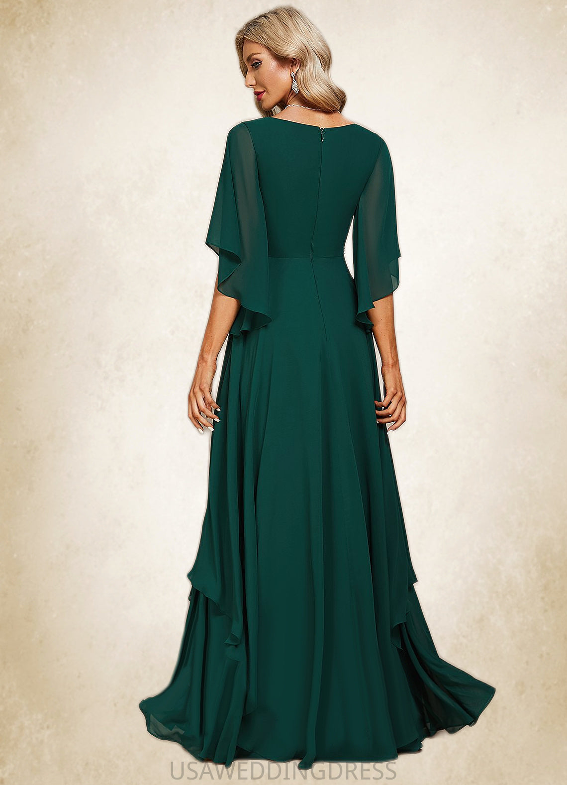 Eileen A-line V-Neck Floor-Length Chiffon Mother of the Bride Dress With Beading Appliques Lace Sequins DS126P0021682