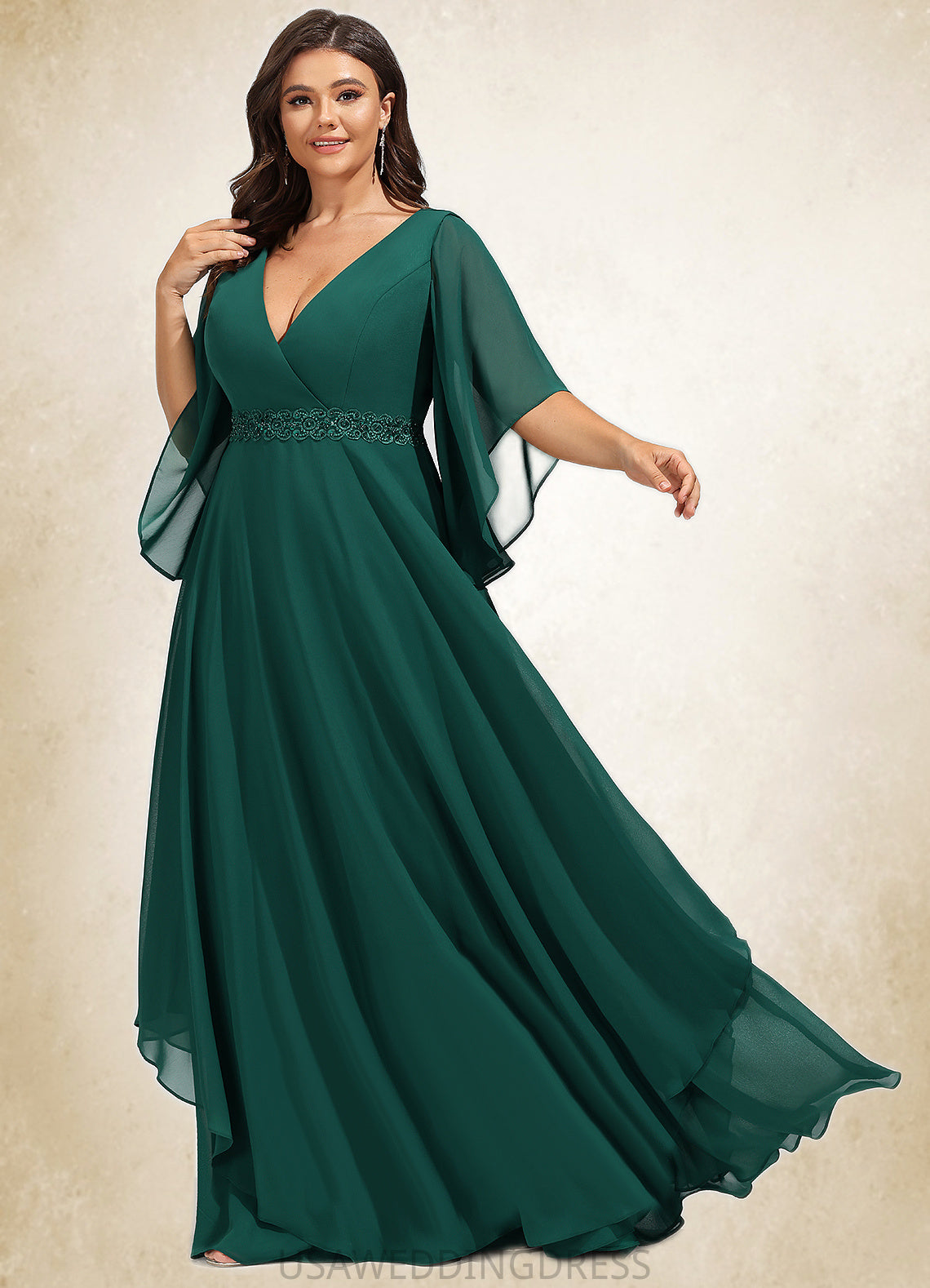 Eileen A-line V-Neck Floor-Length Chiffon Mother of the Bride Dress With Beading Appliques Lace Sequins DS126P0021682