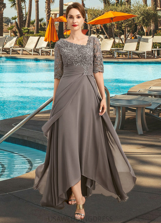 Alexandra A-line Asymmetrical Asymmetrical Chiffon Lace Mother of the Bride Dress With Pleated Sequins DS126P0021688