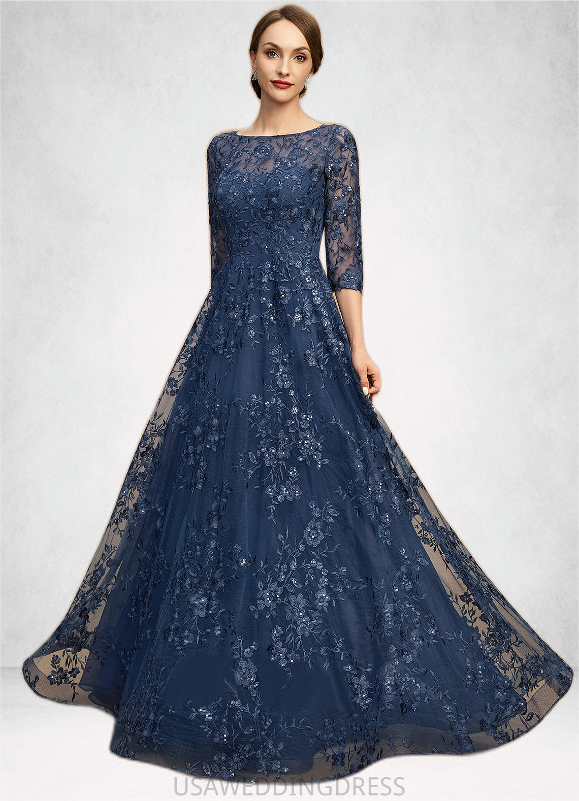 Jazmine A-line Scoop Illusion Floor-Length Lace Mother of the Bride Dress With Sequins DS126P0021701