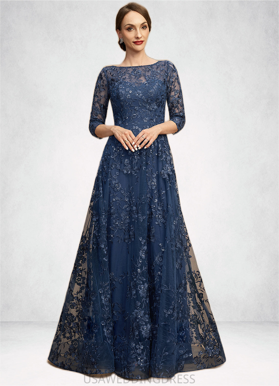 Jazmine A-line Scoop Illusion Floor-Length Lace Mother of the Bride Dress With Sequins DS126P0021701