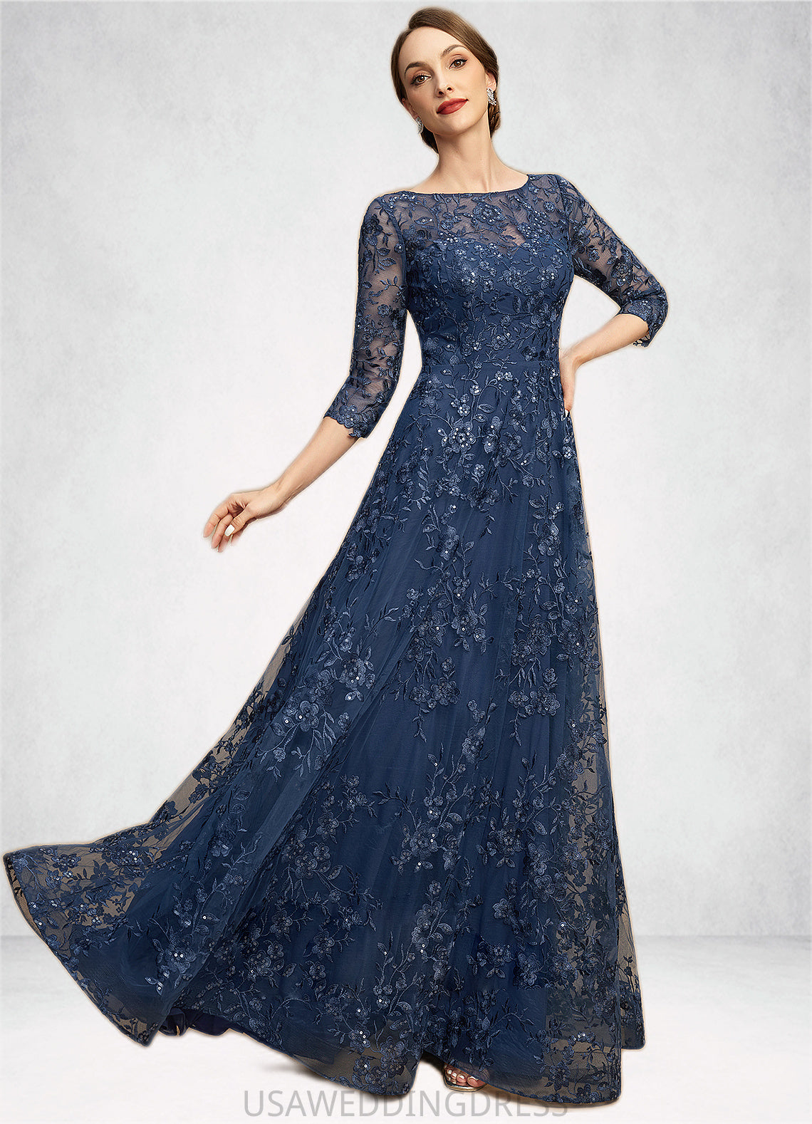 Jazmine A-line Scoop Illusion Floor-Length Lace Mother of the Bride Dress With Sequins DS126P0021701