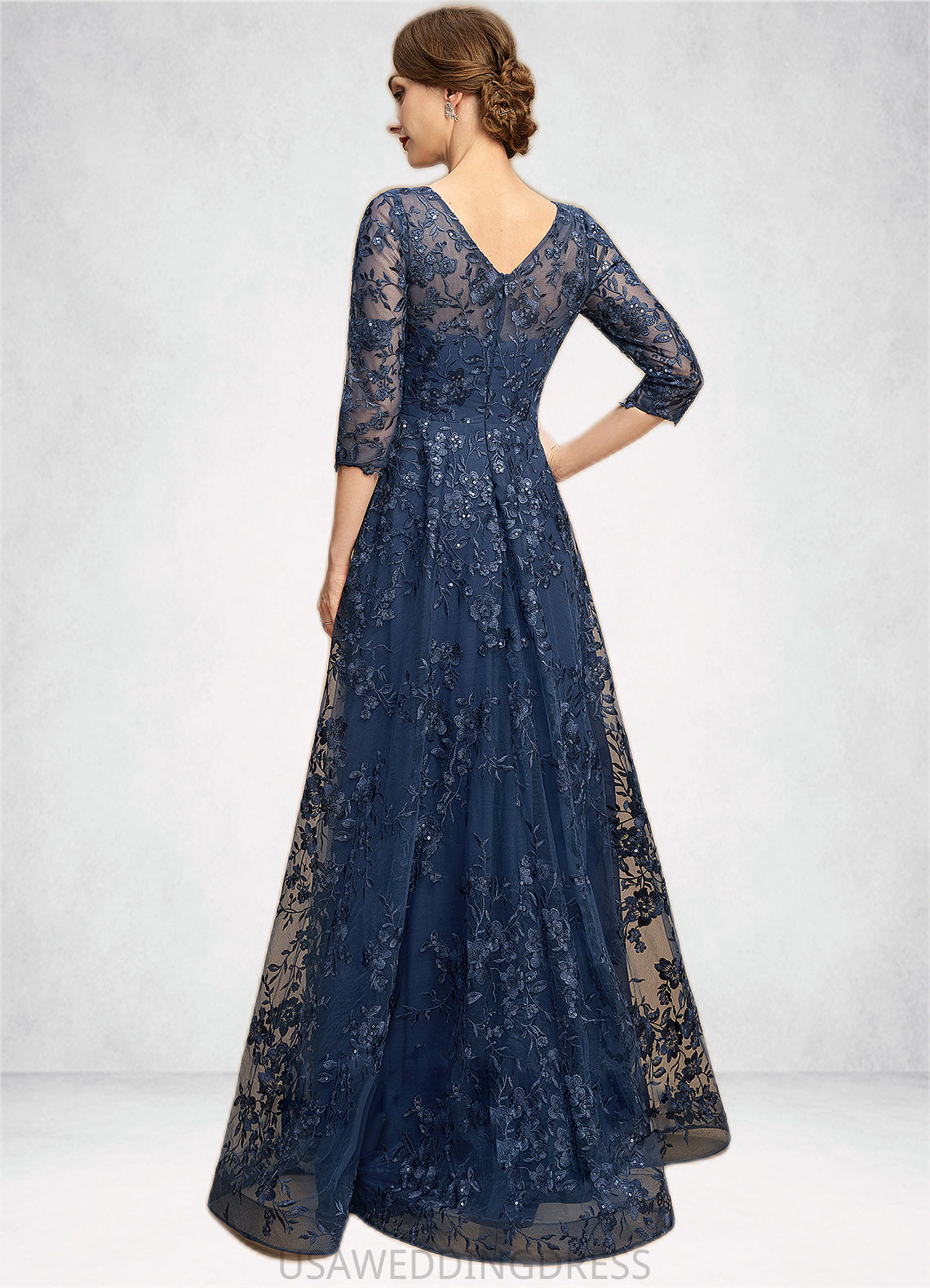 Jazmine A-line Scoop Illusion Floor-Length Lace Mother of the Bride Dress With Sequins DS126P0021701