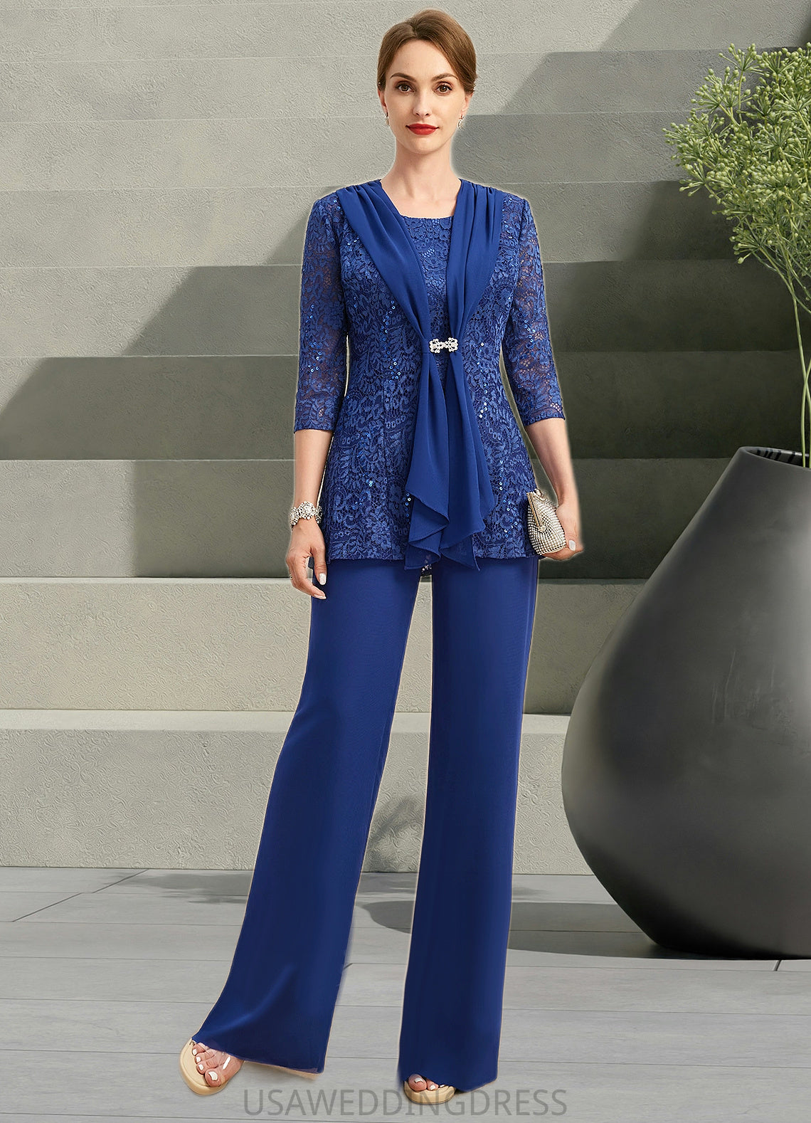Margaret Jumpsuit/Pantsuit Separates Scoop Floor-Length Chiffon Lace Mother of the Bride Dress DS126P0021703
