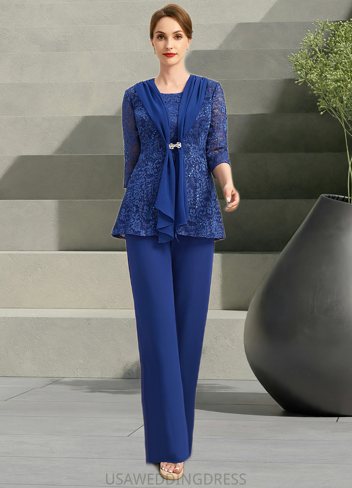 Margaret Jumpsuit/Pantsuit Separates Scoop Floor-Length Chiffon Lace Mother of the Bride Dress DS126P0021703