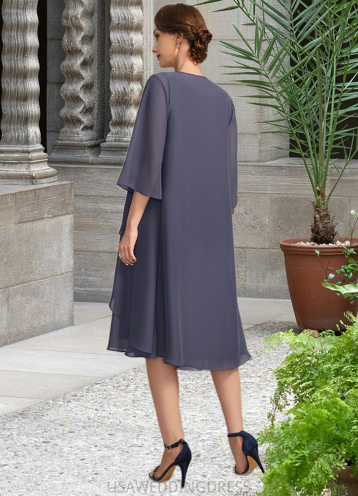 Mia A-line Scoop Knee-Length Chiffon Mother of the Bride Dress With Beading DS126P0021706