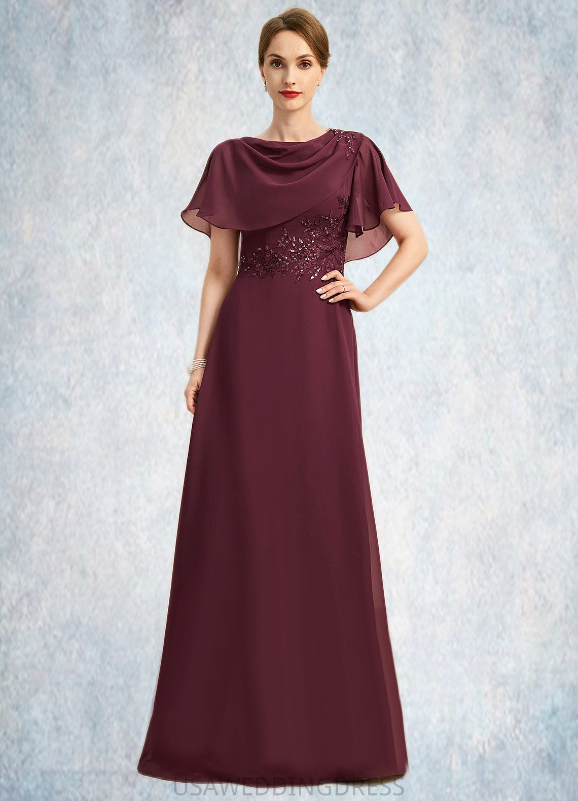 Shannon A-line Scoop Floor-Length Chiffon Mother of the Bride Dress With Appliques Lace Sequins DS126P0021707