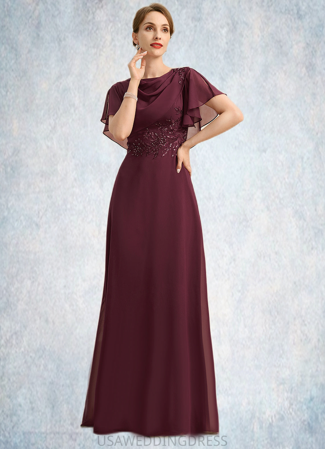Shannon A-line Scoop Floor-Length Chiffon Mother of the Bride Dress With Appliques Lace Sequins DS126P0021707