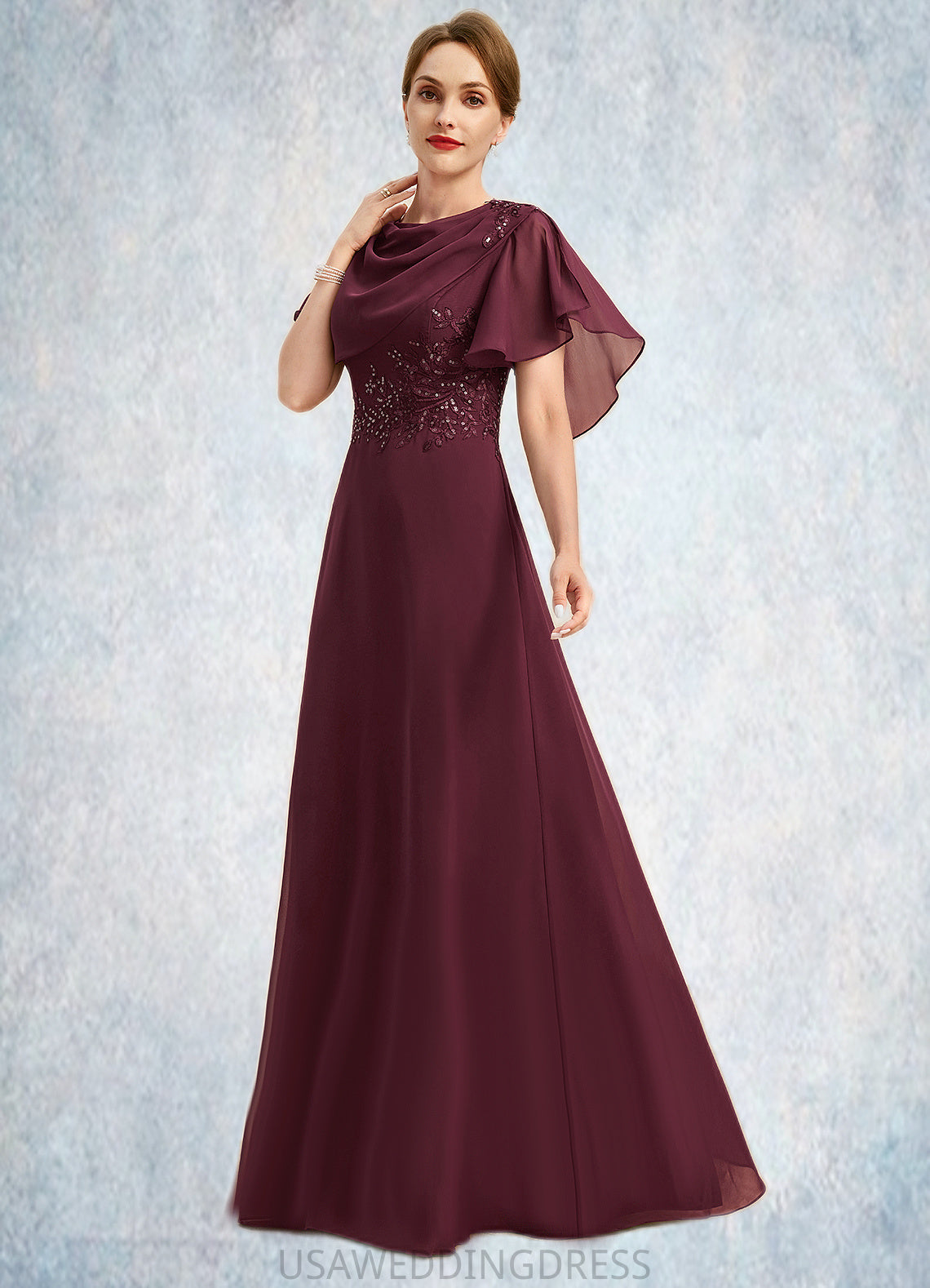 Shannon A-line Scoop Floor-Length Chiffon Mother of the Bride Dress With Appliques Lace Sequins DS126P0021707
