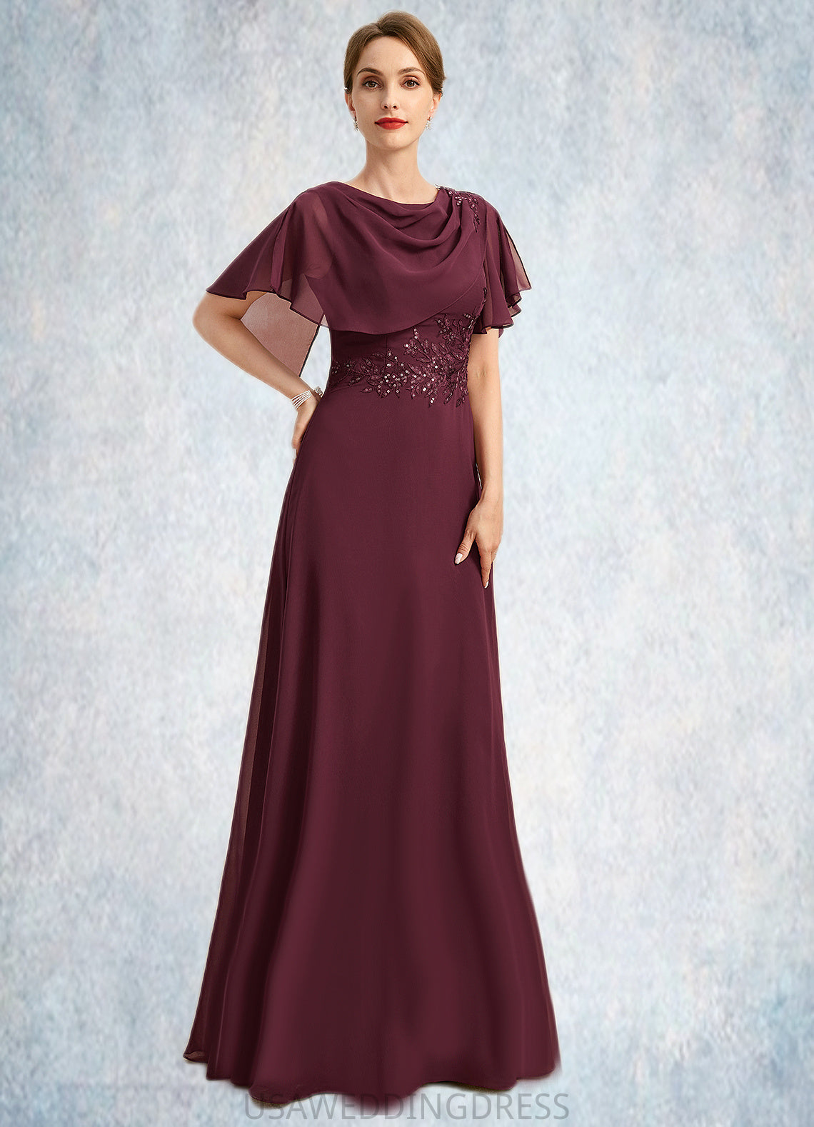 Shannon A-line Scoop Floor-Length Chiffon Mother of the Bride Dress With Appliques Lace Sequins DS126P0021707