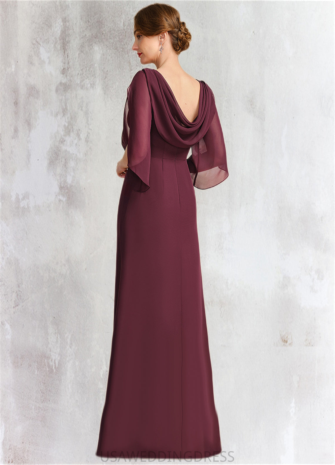 Maya Sheath/Column Scoop Floor-Length Chiffon Mother of the Bride Dress With Beading Pleated DS126P0021708