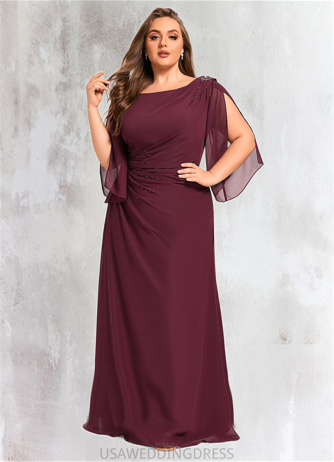 Maya Sheath/Column Scoop Floor-Length Chiffon Mother of the Bride Dress With Beading Pleated DS126P0021708