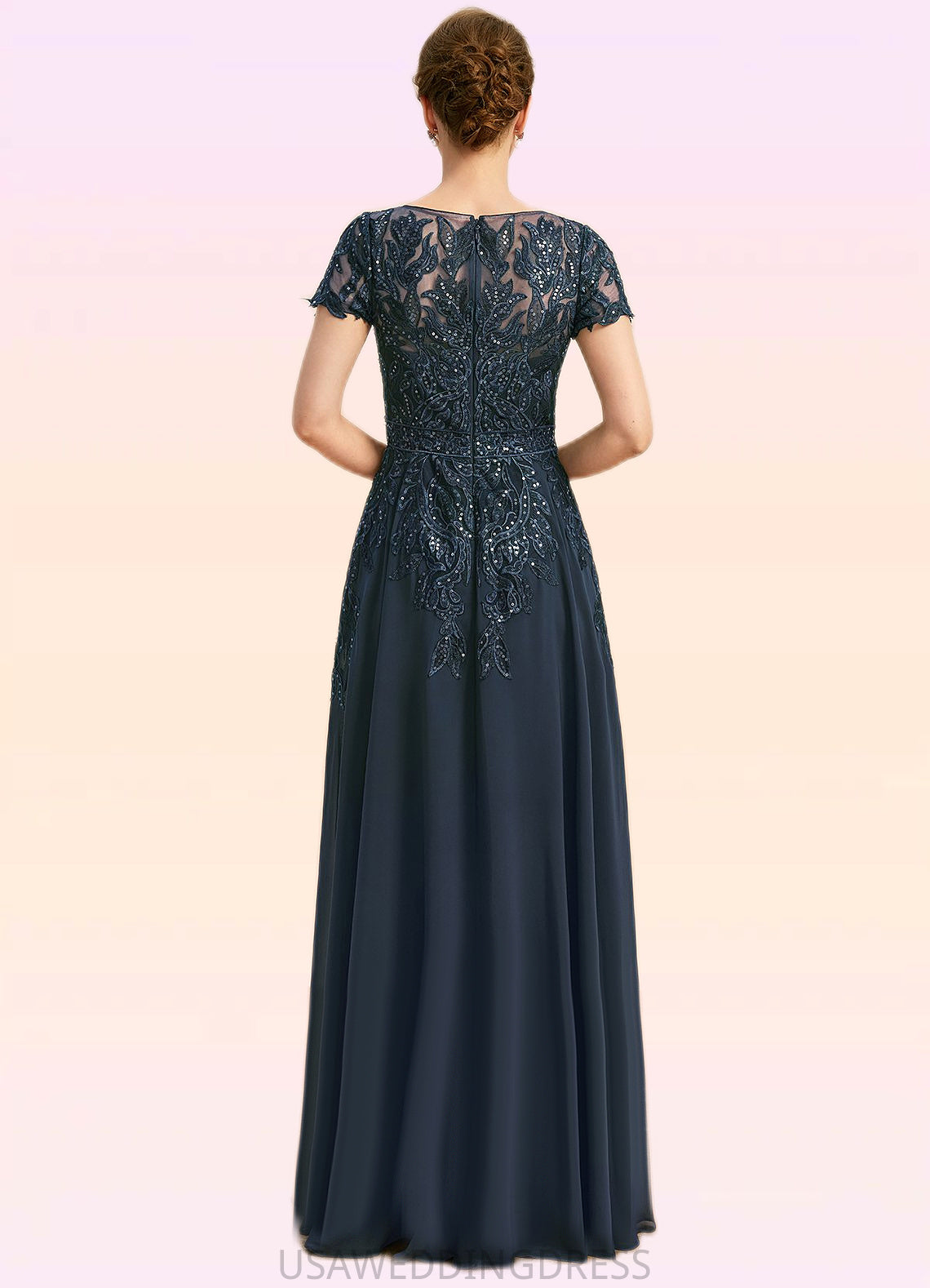 Naomi Sheath/Column Scoop Illusion Floor-Length Chiffon Lace Mother of the Bride Dress With Sequins DS126P0021709