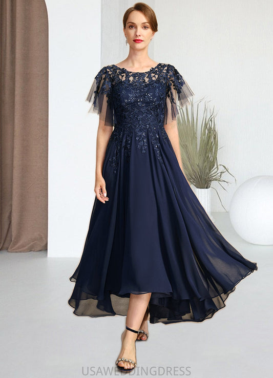 Janiyah A-line Scoop Illusion Asymmetrical Chiffon Lace Mother of the Bride Dress With Sequins DS126P0021712