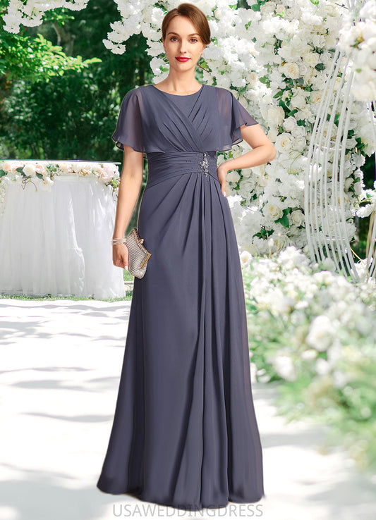 Luna A-line Scoop Floor-Length Chiffon Mother of the Bride Dress With Beading Pleated DS126P0021717