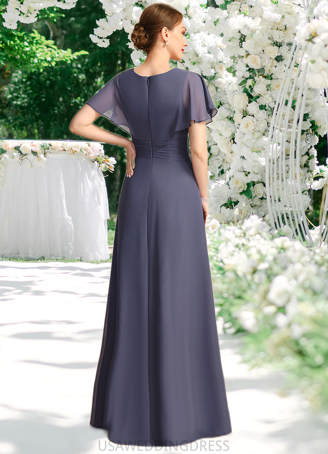 Luna A-line Scoop Floor-Length Chiffon Mother of the Bride Dress With Beading Pleated DS126P0021717