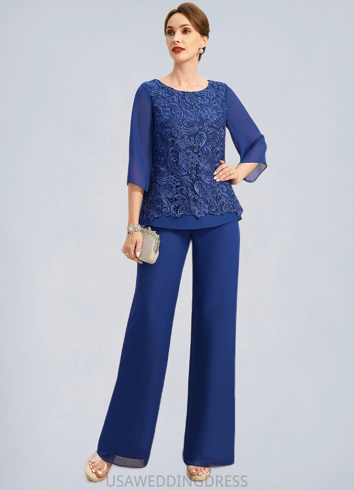 Noelle Jumpsuit/Pantsuit Separates Scoop Floor-Length Chiffon Lace Mother of the Bride Dress DS126P0021718