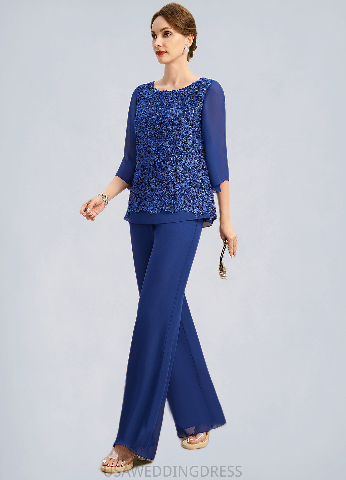 Noelle Jumpsuit/Pantsuit Separates Scoop Floor-Length Chiffon Lace Mother of the Bride Dress DS126P0021718