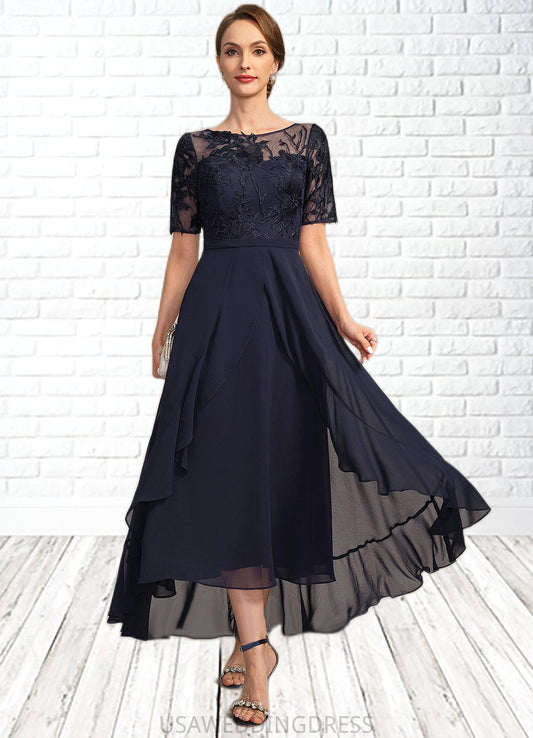 Brisa A-line Scoop Illusion Asymmetrical Chiffon Lace Mother of the Bride Dress DS126P0021725