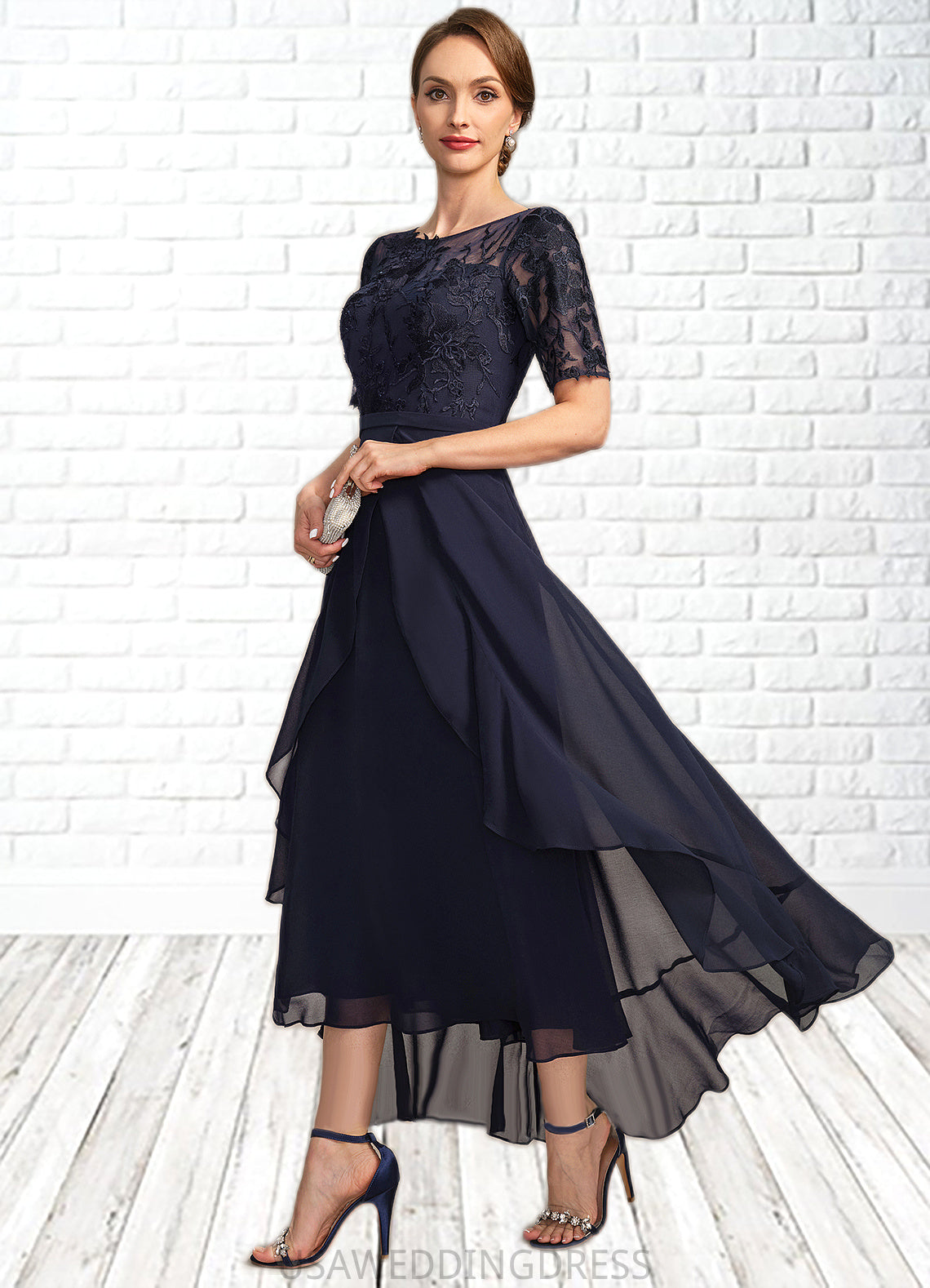 Brisa A-line Scoop Illusion Asymmetrical Chiffon Lace Mother of the Bride Dress DS126P0021725