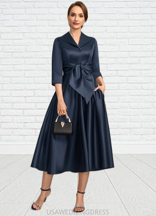 Daphne A-line V-Neck Tea-Length Satin Mother of the Bride Dress DS126P0021727