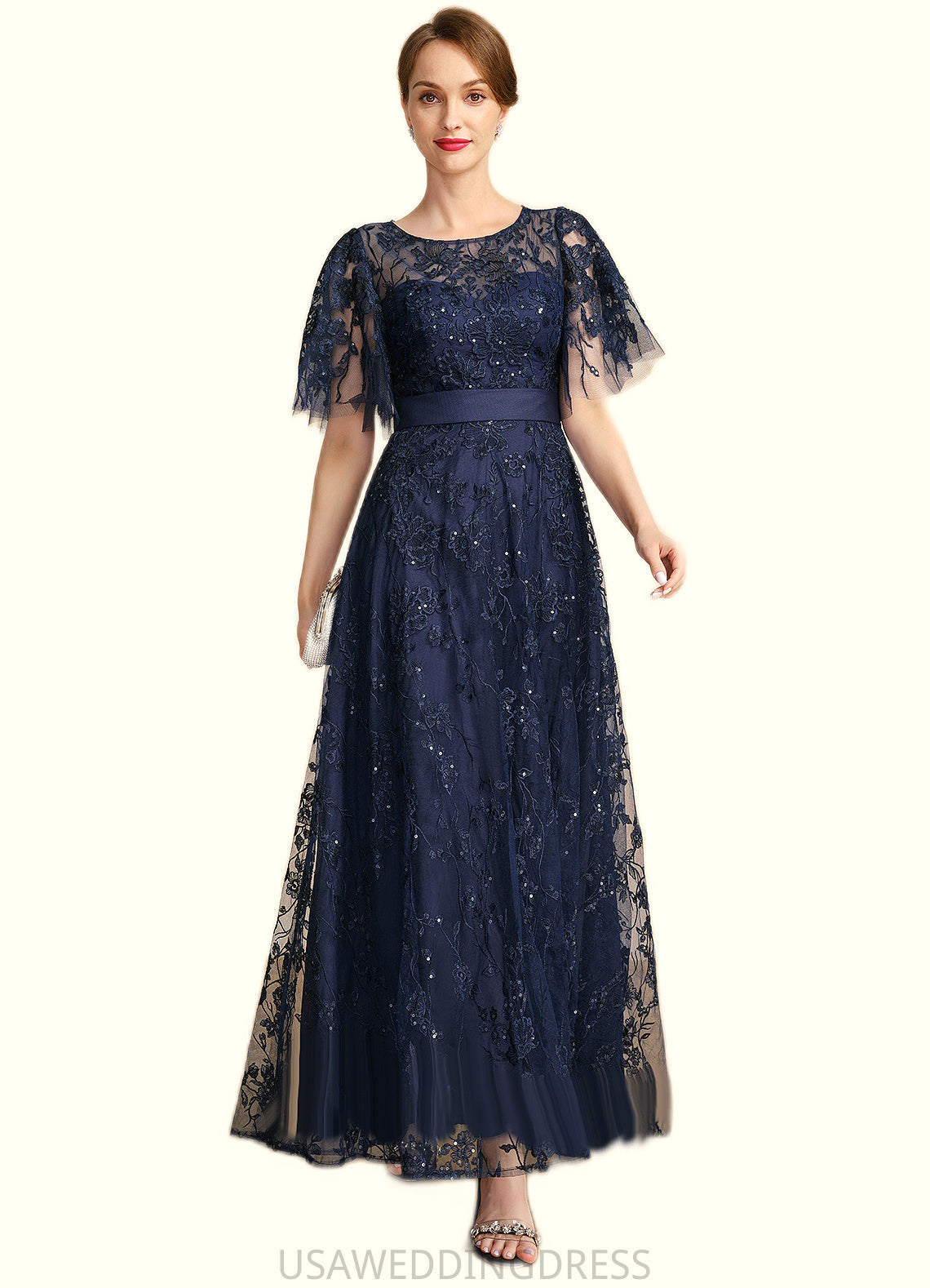 Jade A-line Scoop Illusion Ankle-Length Lace Mother of the Bride Dress With Sequins DS126P0021728