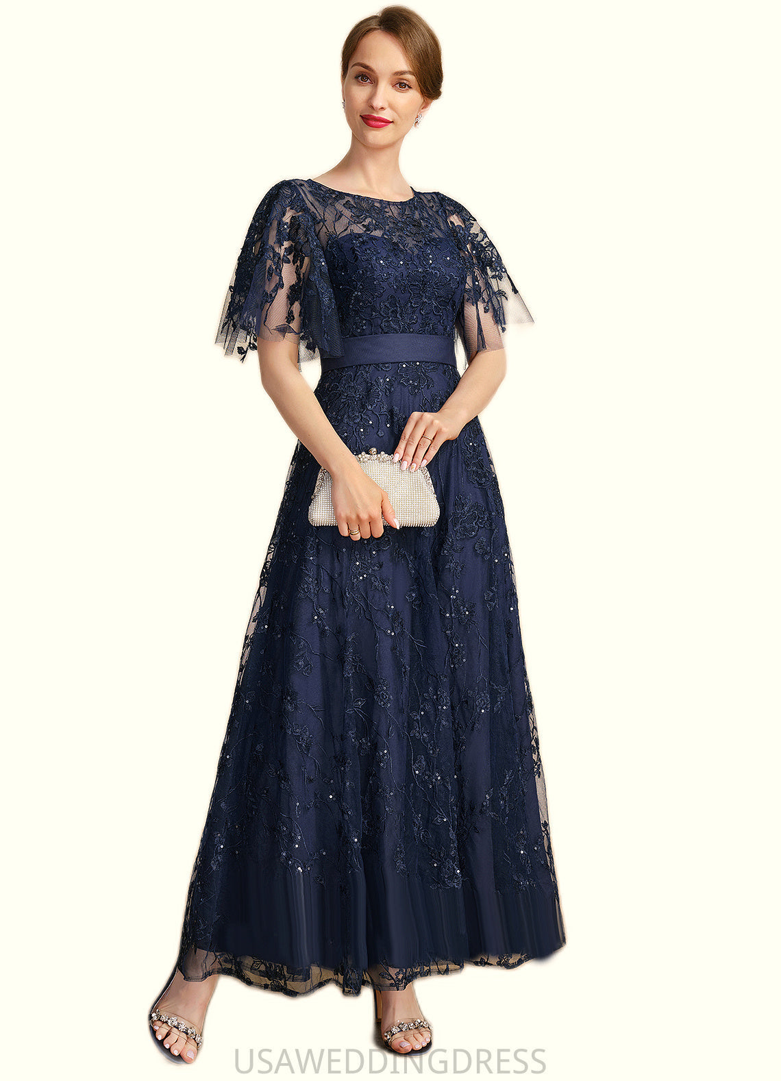 Jade A-line Scoop Illusion Ankle-Length Lace Mother of the Bride Dress With Sequins DS126P0021728