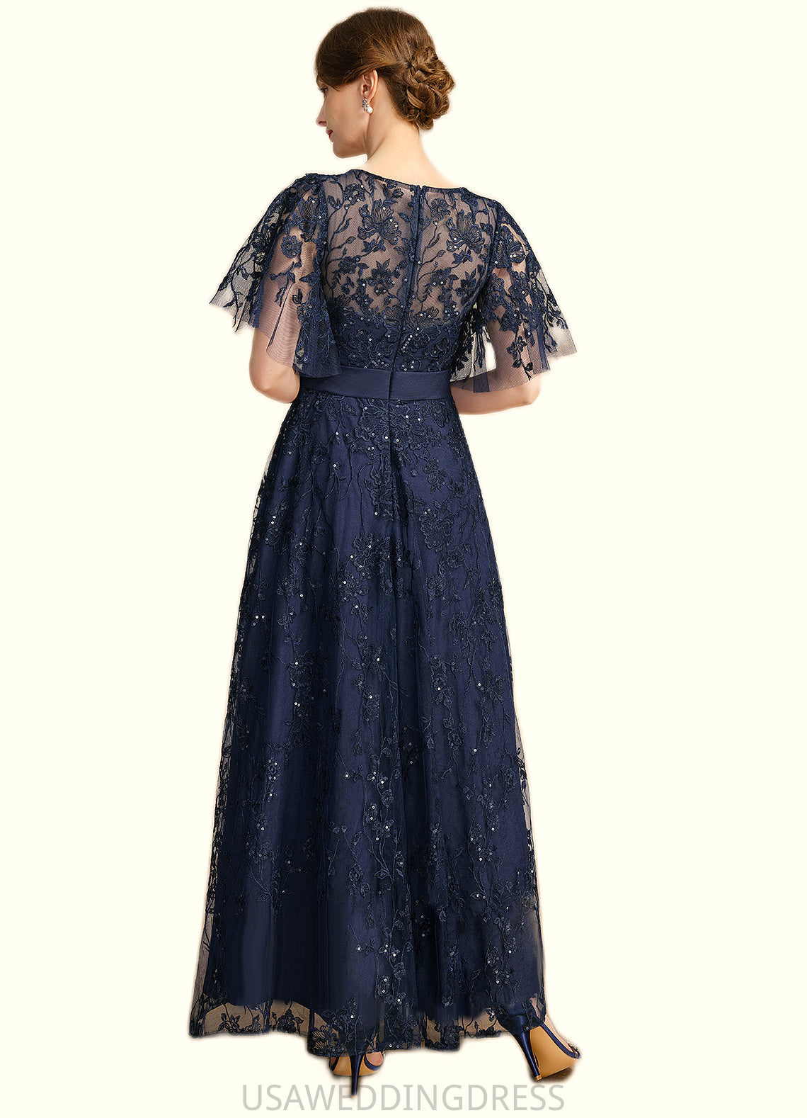 Jade A-line Scoop Illusion Ankle-Length Lace Mother of the Bride Dress With Sequins DS126P0021728