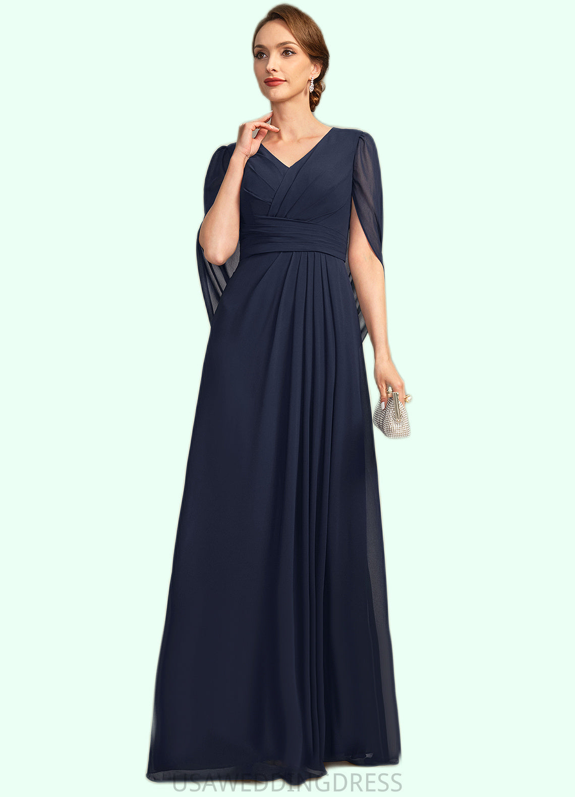 Clara A-line V-Neck Floor-Length Chiffon Mother of the Bride Dress With Pleated DS126P0021734