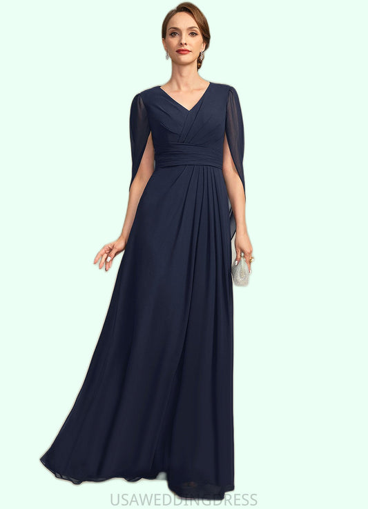 Clara A-line V-Neck Floor-Length Chiffon Mother of the Bride Dress With Pleated DS126P0021734