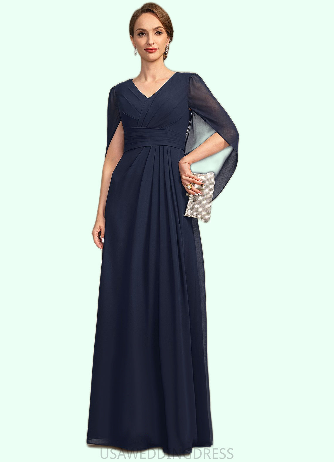 Clara A-line V-Neck Floor-Length Chiffon Mother of the Bride Dress With Pleated DS126P0021734