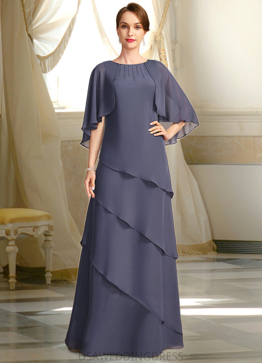 Anahi A-line Scoop Floor-Length Chiffon Mother of the Bride Dress With Beading DS126P0021735